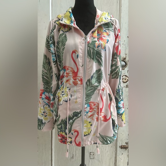 🦩🦩🦩BOHO PINK FLAMMENGO HOODED WIND BREAKER JACKET🦩🦩🦩 - Picture 3 of 13